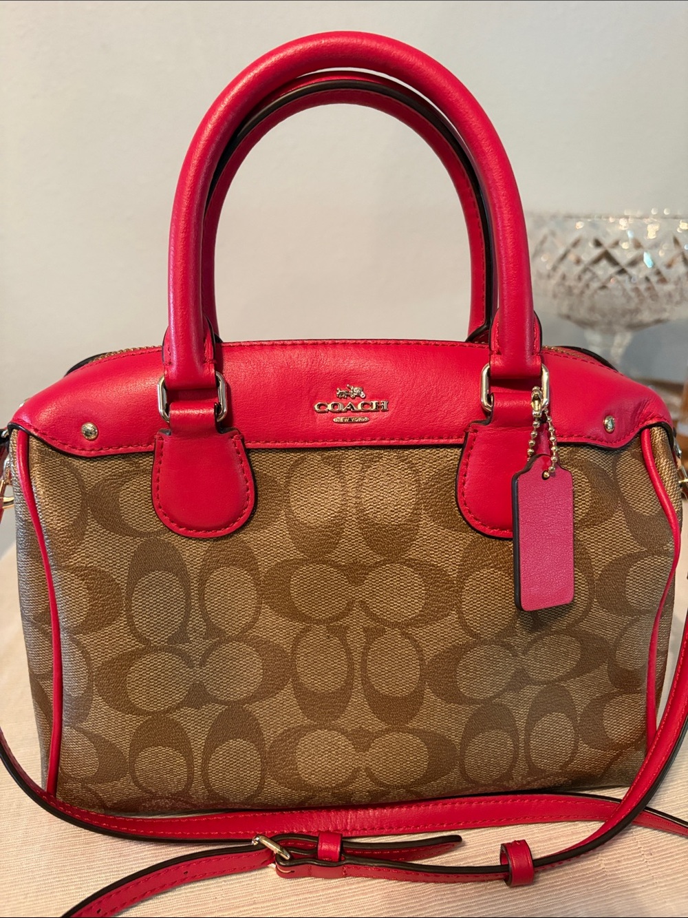 💝 Coach Bennett Crossbody Signature Canvas Red Leather Purse F58312